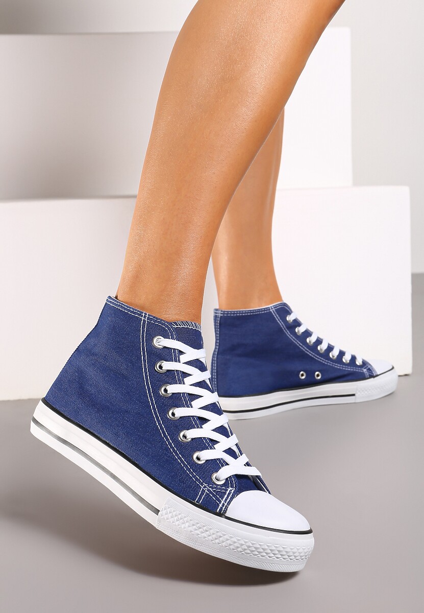 Granatowe Casualowe Sznurowane Trampki z Wysoką Cholewką Irmagia