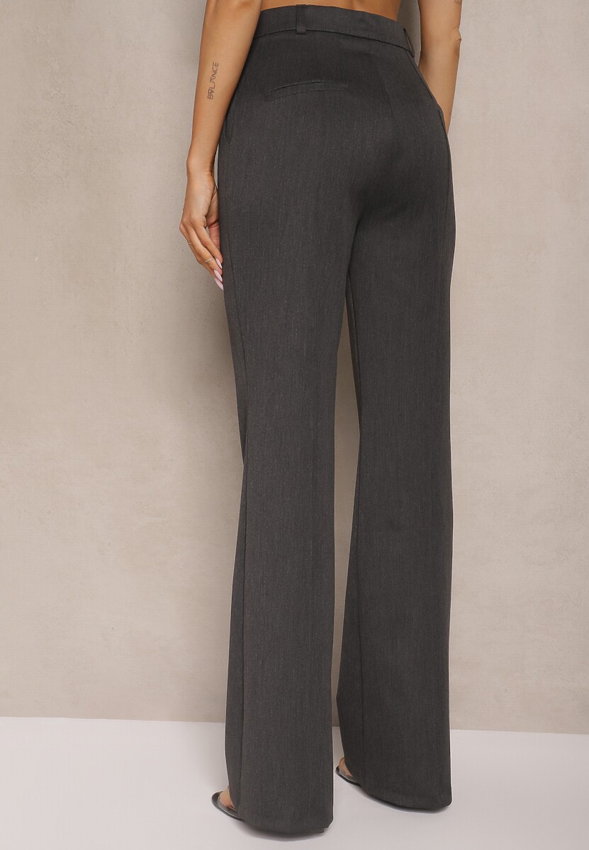 Ciemnoszare Garniturowe Spodnie Dzwony z Wiskozą High Waist Gelobina