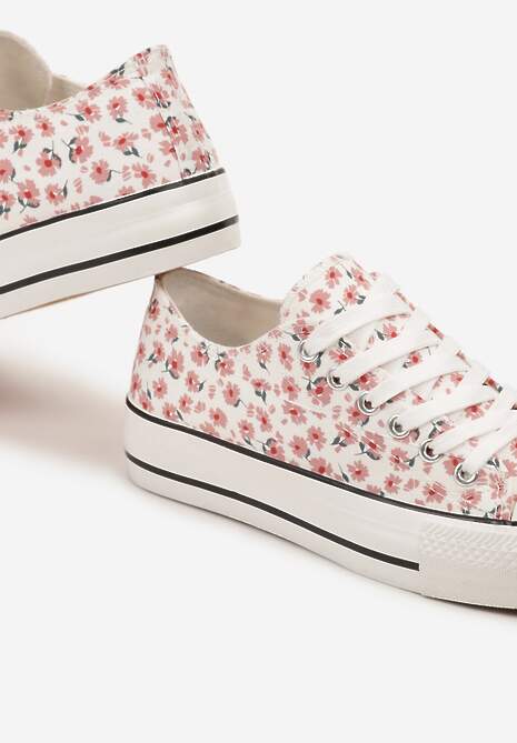 Różowe Casualowe Trampki w Kwiatki Foleriella