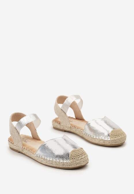Srebrne Espadryle z Odkrytą Piętą Ozdobione Plecionką Nrtemisia