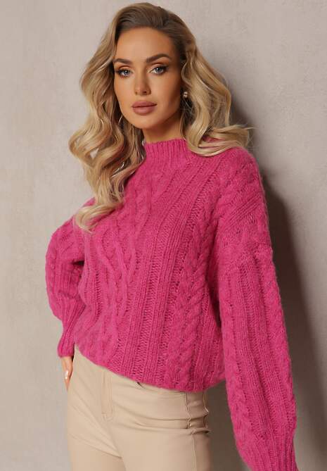 Fuksjowy Luźny Golf w Ozdobny Splot Atterta