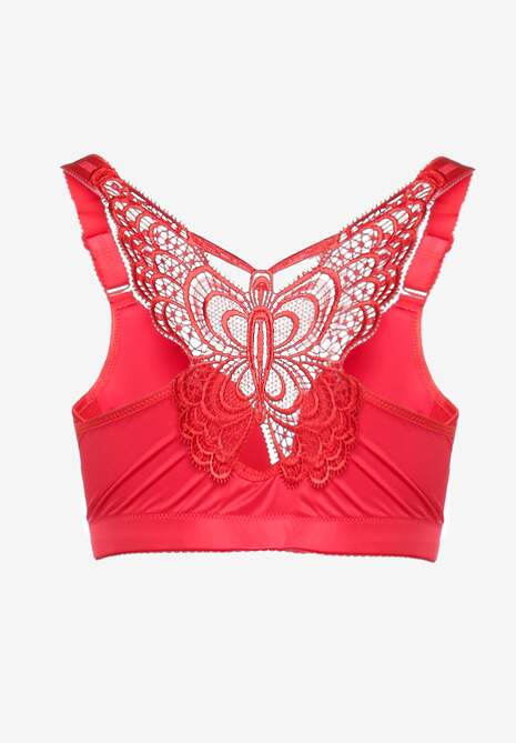 Czerwony Biustonosz z Ozdobną Koronką na Plecach i Zapięciem z Cyrkoniami Ferna