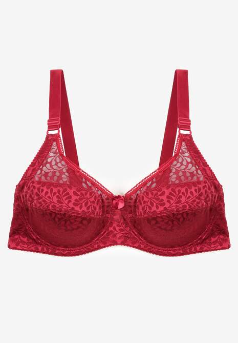 Bordowy Biustonosz Koronkowy z Usztywnieniem i Regulowanymi Ramiączkami Lurefia