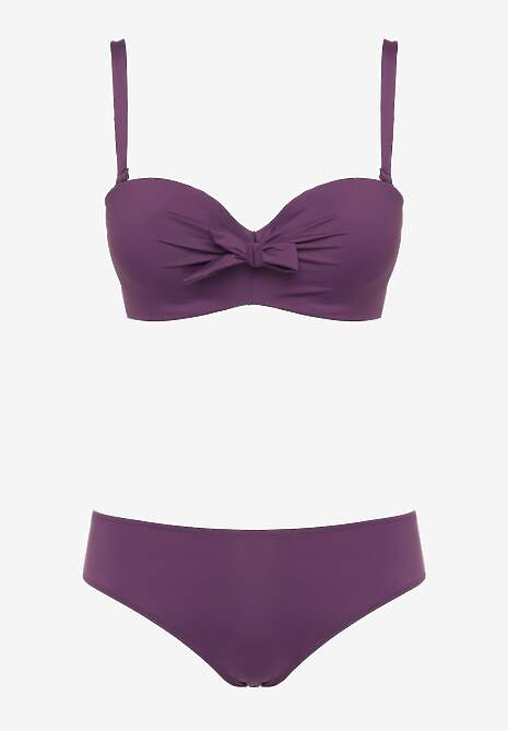 Ciemnofioletowe Bikini Strój Kąpielowy Dwuczęściowy z Ozdobnym Marszczeniem Nariella