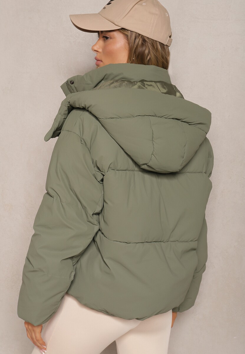 Ciemnozielona Kurtka z Pikowaniem i Odpinanym Kapturem oraz Wysokim Kołnierzem Merians