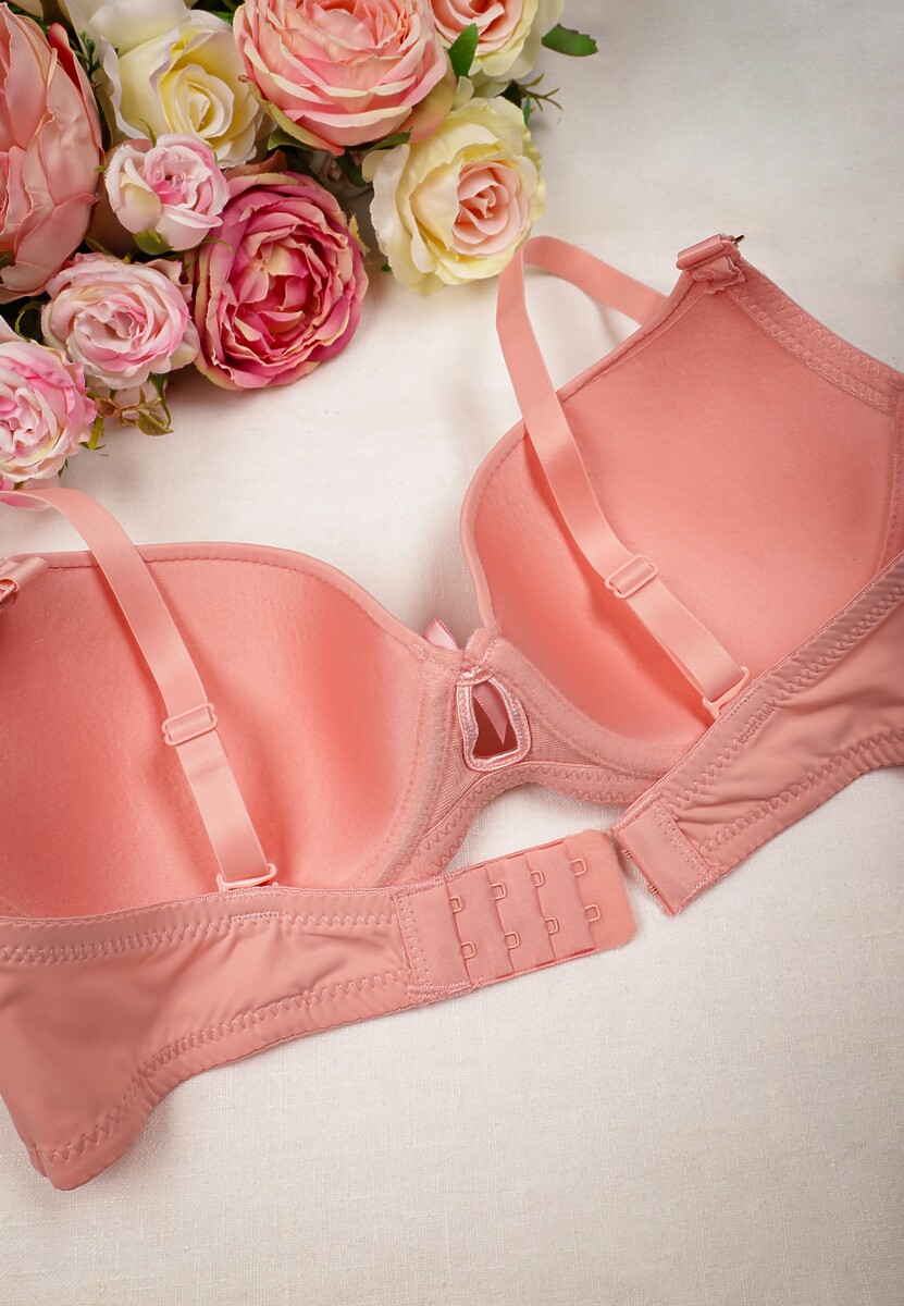 Różowy Biustonosz Full Cup z Metalowymi Ozdobami Fivie