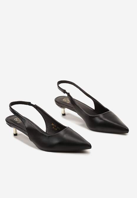 Czarne Wsuwane Sandały z Odkrytą Piętą na Niskim Obcasie Hiolla