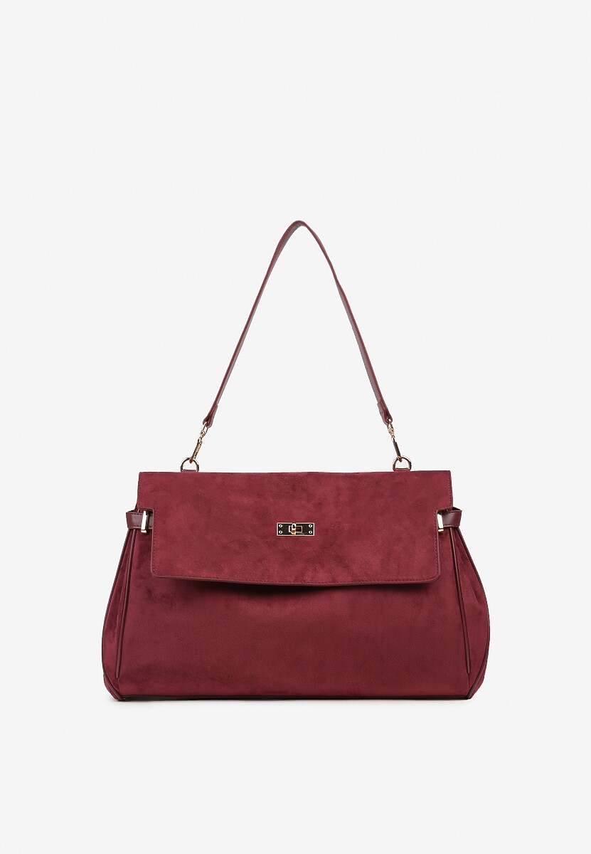 Bordowa Duża Torebka Listonoszka z Imitacji Zamszu na Ramię Sialenne