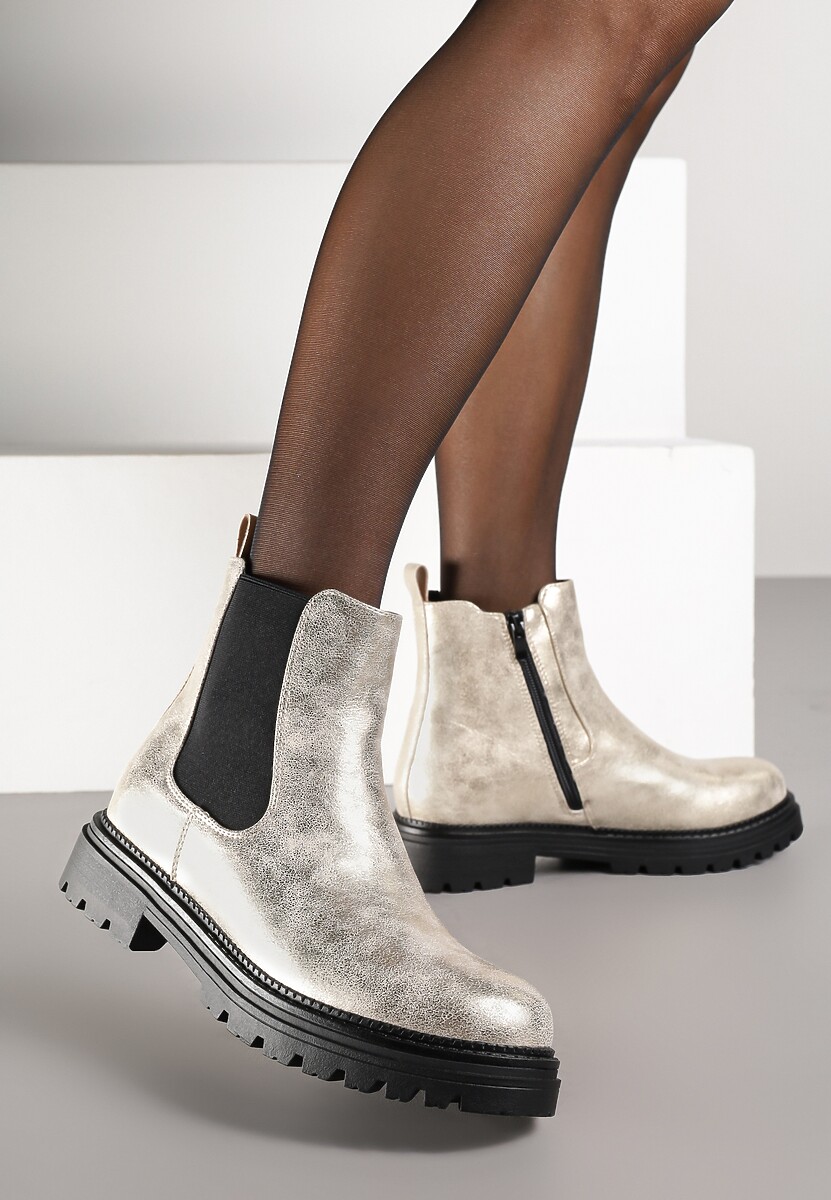 Złote Botki Sztyblety w Stylu Basic Mirelitte