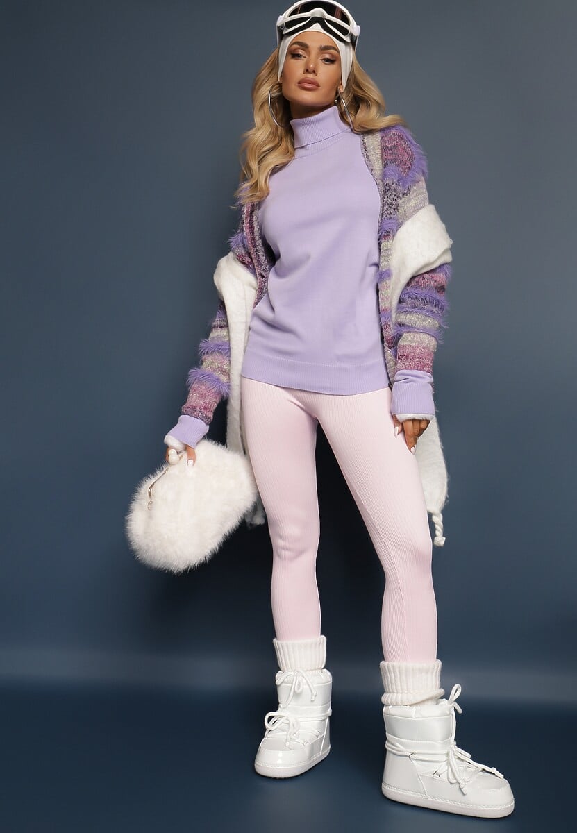 Fioletowy Klasyczny Golf ze Ściągaczami przy Rękawach Felinia