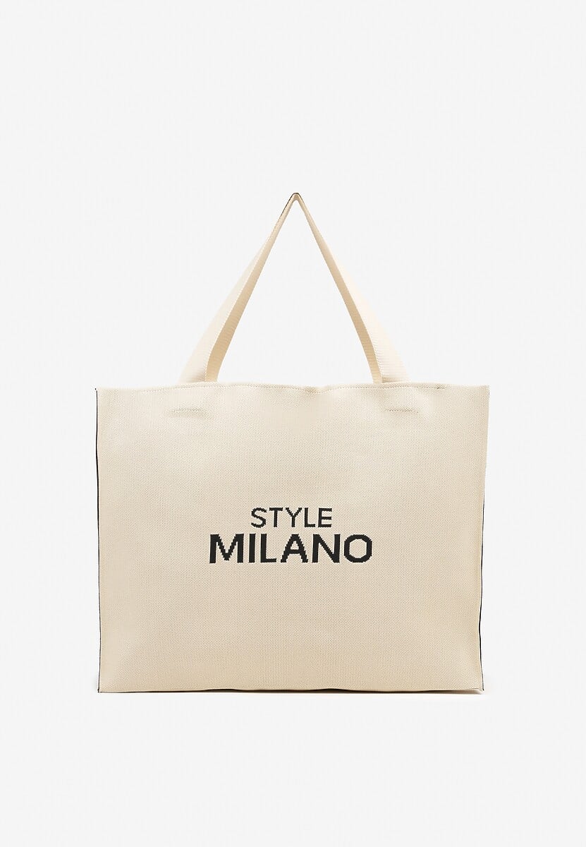 Beżowa Torebka o Modelu Shopper z Suwakiem i Napisem Salisella