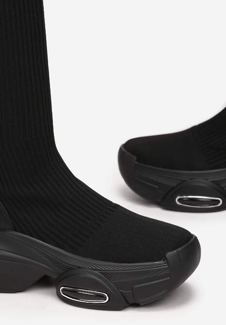 Czarne Kozaki z Elastyczną Prążkowaną Cholewką za Kolano Phoimia