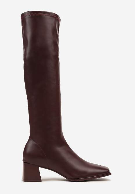 Bordowe Kozaki na Geometrycznym Słupku z Kwadratowym Noskiem Brikalona