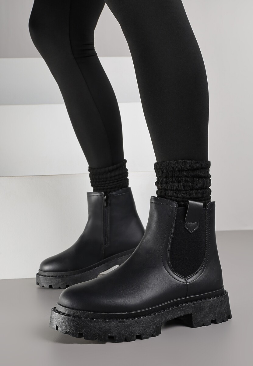 Czarne Botki Sztyblety na Grubej Podeszwie Liraelia
