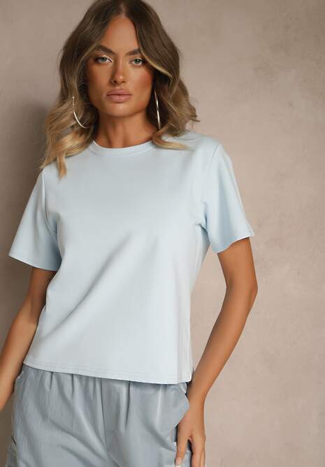 Niebieski Klasyczny T-shirt z Grubszej Bawełny Tiavone