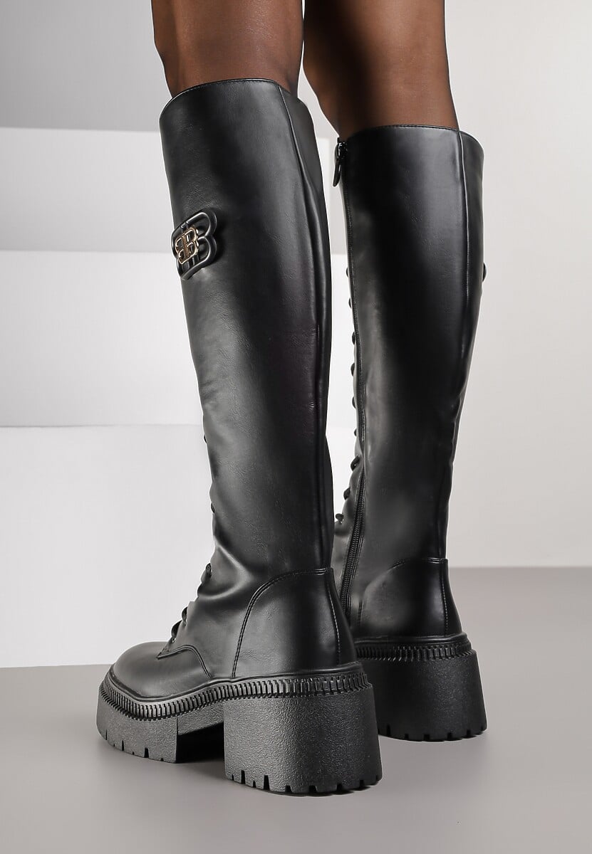 Czarne Kozaki Vicesu w Stylu Grunge ze Sznurowaną Cholewką i Platformą Laurotte