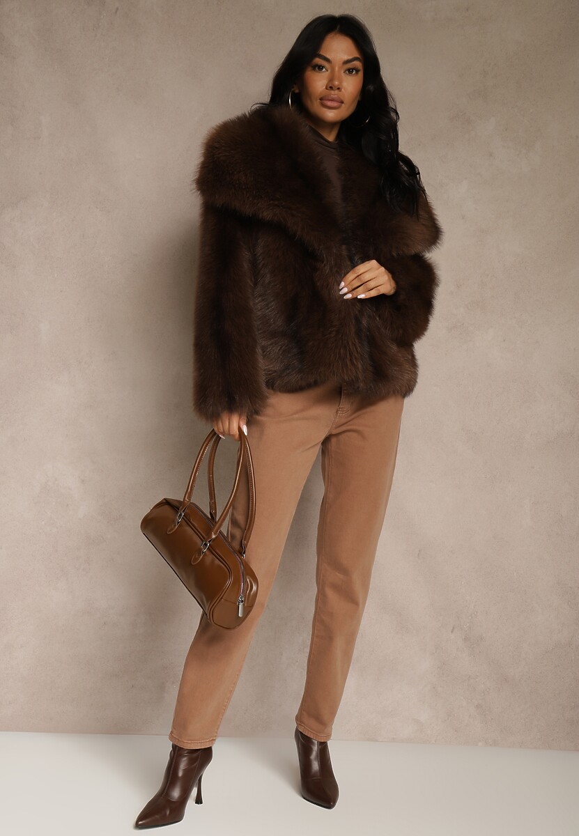 Brązowe Jeansy Mom Fit High Waist Kasena