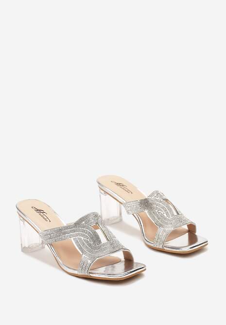 Srebrne Klapki z Transparentnym Słupkiem i Cyrkoniami Valmara