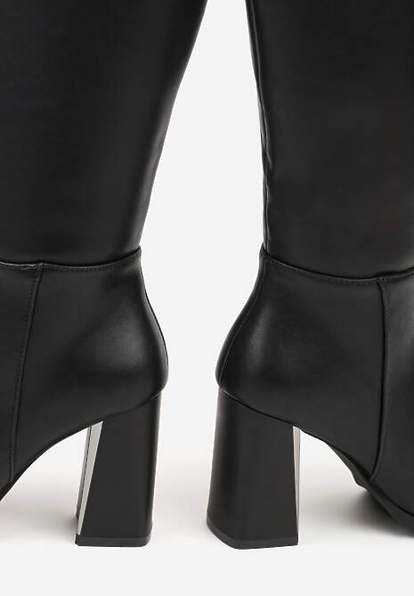 Czarne Kozaki VICES do Kolana ze Skóry Naturalnej na Metalicznym Słupku Zenilla