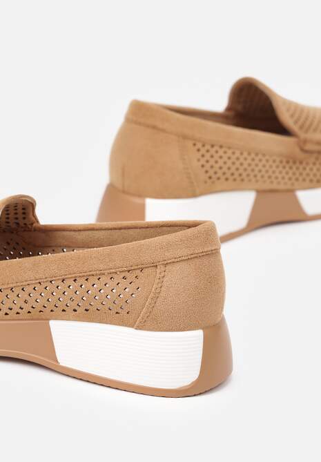 Brązowe Ażurowe Mokasyny z Wkładką ze Skóry Naturalnej Lunadinea