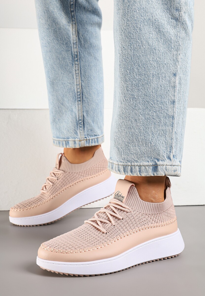 Różowe Buty Sportowe Sneakersy z Siateczkową Cholewką Helazia