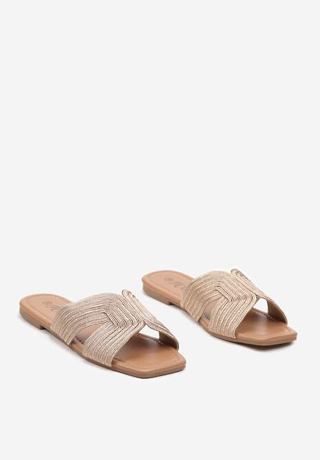 Szampańskie Klapki na Płaskiej Podeszwie z Cyrkoniami Tinena