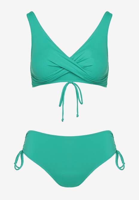 Ciemnozielone Bikini Biustonosz i Majtki Figi z Wiązaniem Kinalisa