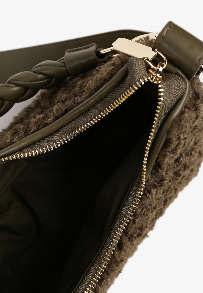 Zielona Torebka na Ramię z Futerkiem Dodatkowym Paskiem i Breloczkiem Nevanira