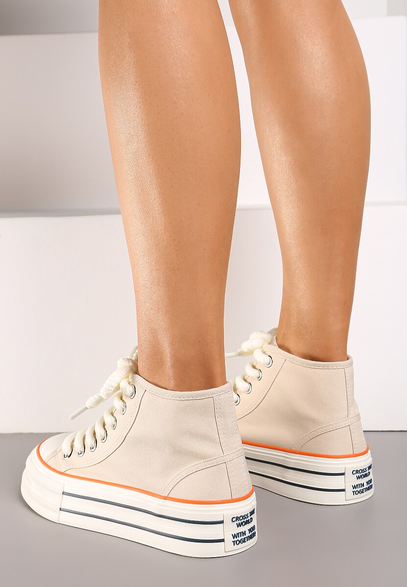 Beżowe Trampki na Platformie za Kostkę z Grubymi Sznurowadłami Effime