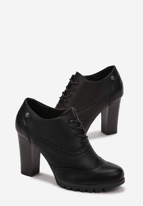 Czarne Sznurowane Półbuty na Słupku Guirguis