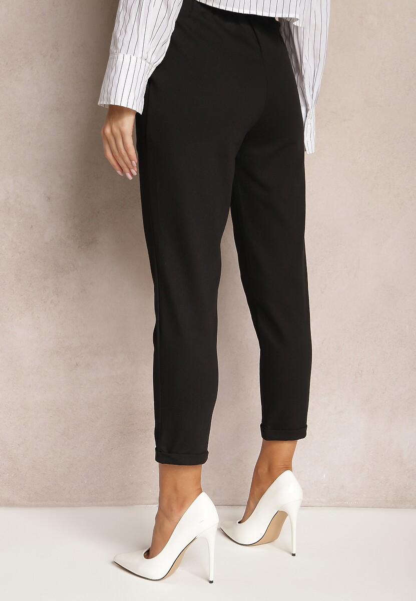 Czarne Spodnie z Regularnym Stanem  z Gumką i Wsuwanymi Kieszeniami Silwena