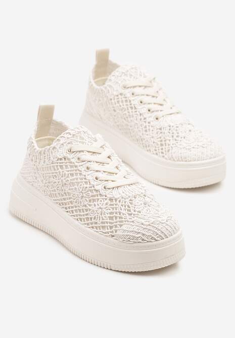 Beżowe Sneakersy na Platformie z Ażurowym Wykończeniem Isdisane