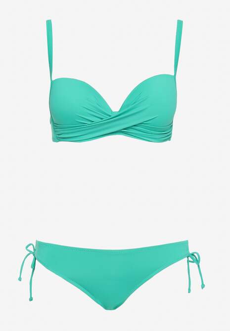 Zielone Bikini Biustonosz na Cienkich Ramiączkach z Regulacją i 2 Pary Majtek z Wiązaniem i Regulacją Pammarie