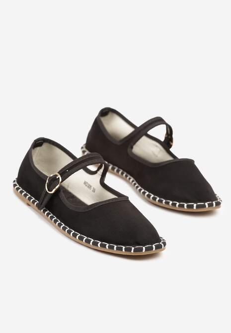 Czarne Balerinki Espadryle z Przeszyciami i Paskiem Firionea