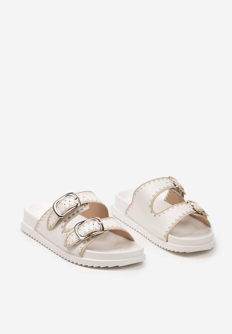 Białe Klapki na Platformie z Regulowanymi Klamrami Fullemia