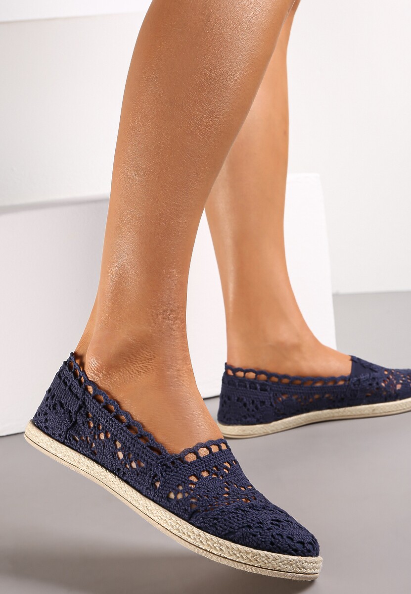 Granatowe Espadryle Ażurowe na Plecionej Podeszwie Elimona