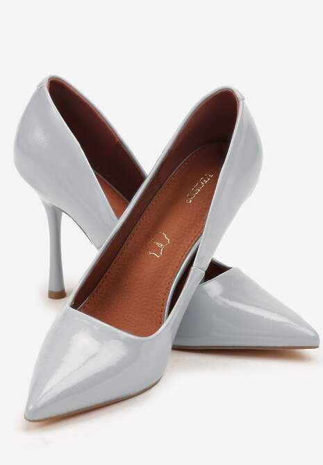 Niebieskie Szpilki Vices z Lakierowanym Połyskiem i Skórzaną Wkładką Irdlie