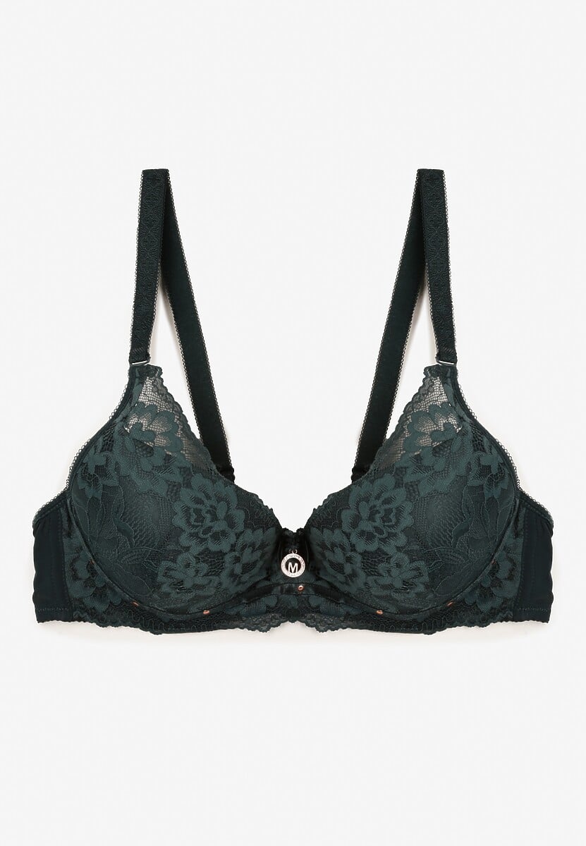 Ciemnozielony Biustonosz z Koronką i Funkcją Push Up Wifia