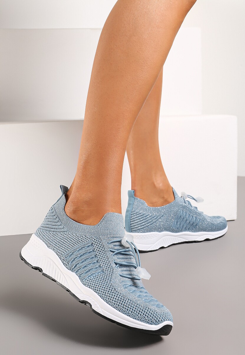 Jasnoniebieskie Buty Sportowe Ściągane Gumką Ozdobione Metaliczną Nicią Rianelle