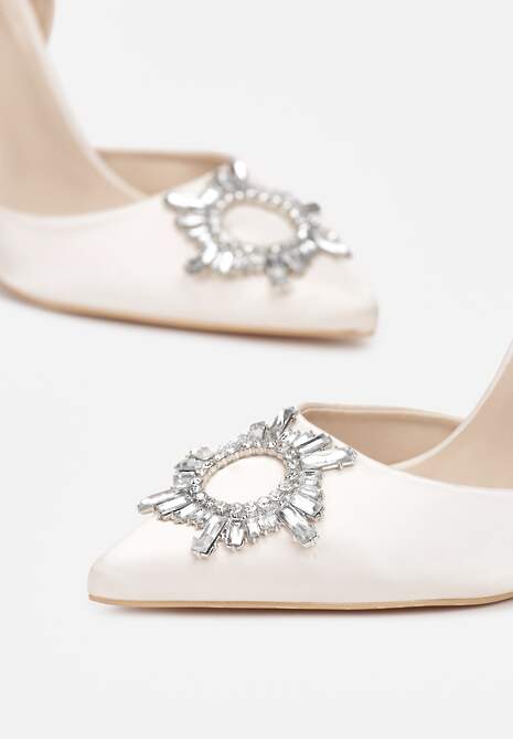 Beżowe Sandały na Obcasie Klepsydra z Paskiem z Gumką i Kryształkami Alatria