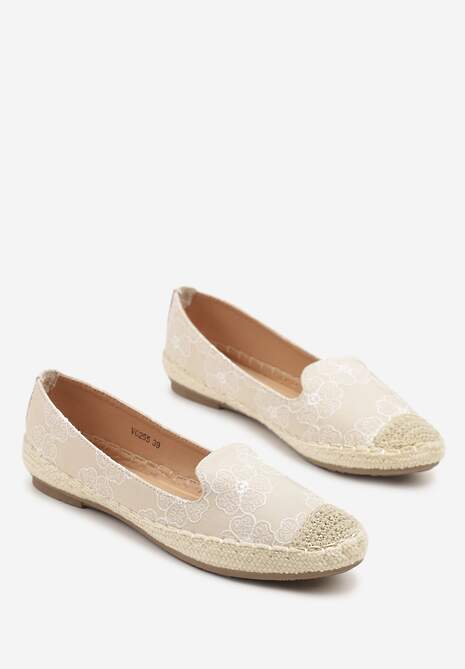 Beżowe Espadryle Ozdobione Plecionką i Motywem Kwiatów Ralanne