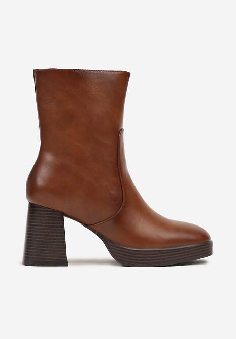 Brązowe Ocieplane Casualowe Botki na Słupku Verinnda