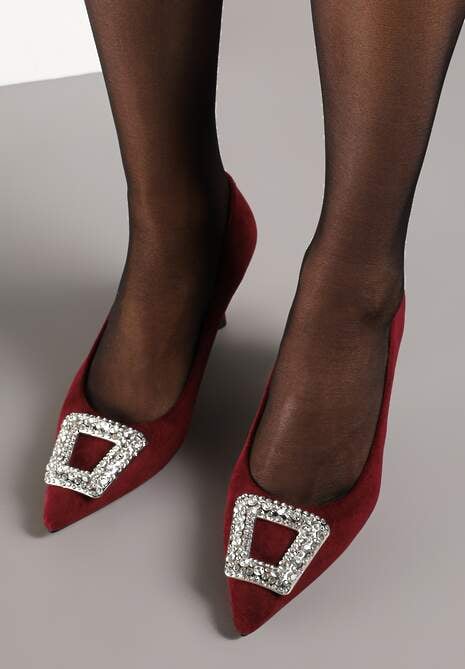 Bordowe Czółenka Szpilki z Cyrkoniową Klamrą Nezina