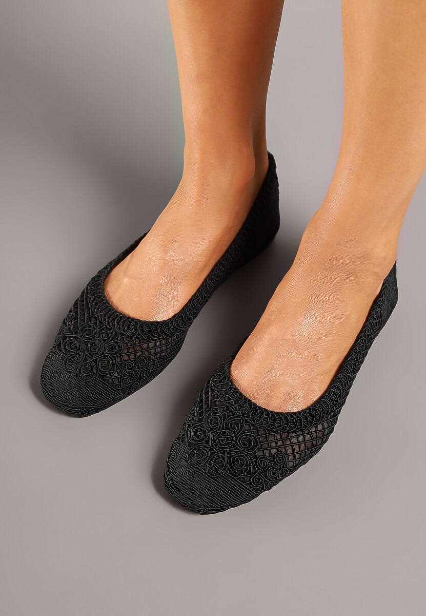 Ciemnobeżowe Balerinki Ozdobione Siateczką Landeora