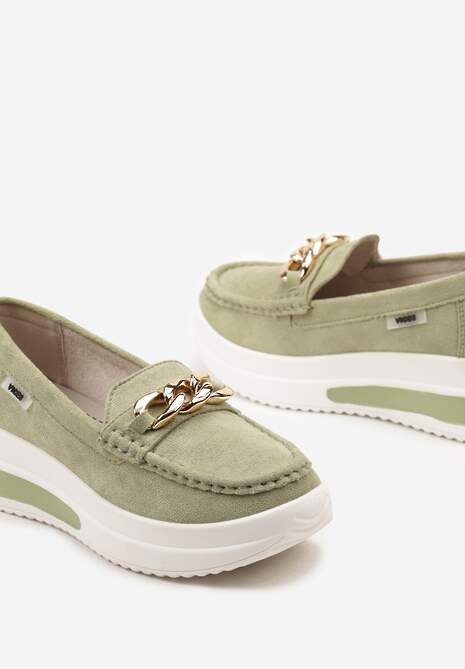 Zielone Mokasyny z Łańcuszkiem na Wysokiej Platformie Iracana