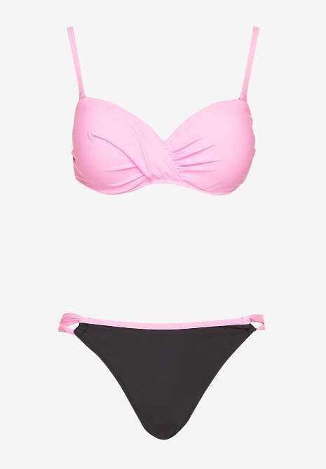 Jasnoróżowe Bikini Majtki Figi i Biustonosz z Marszczeniem Sepiana