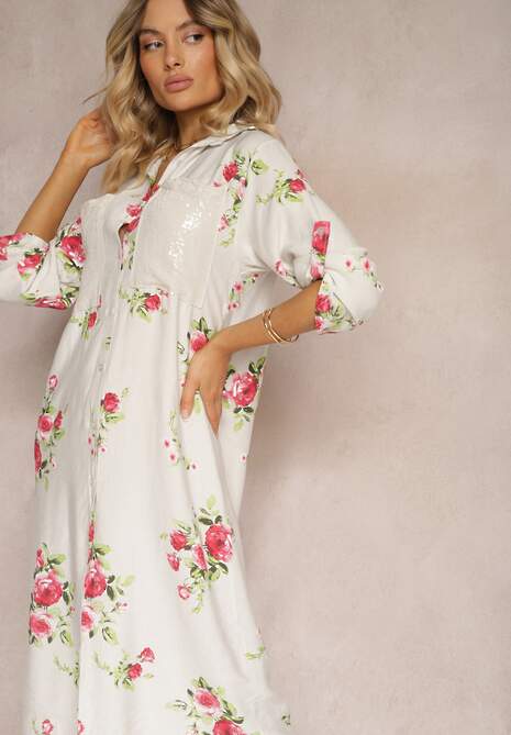 Jasnoszara Koszulowa Bawełniana Sukienka Zapinana na Guziki Nuramla