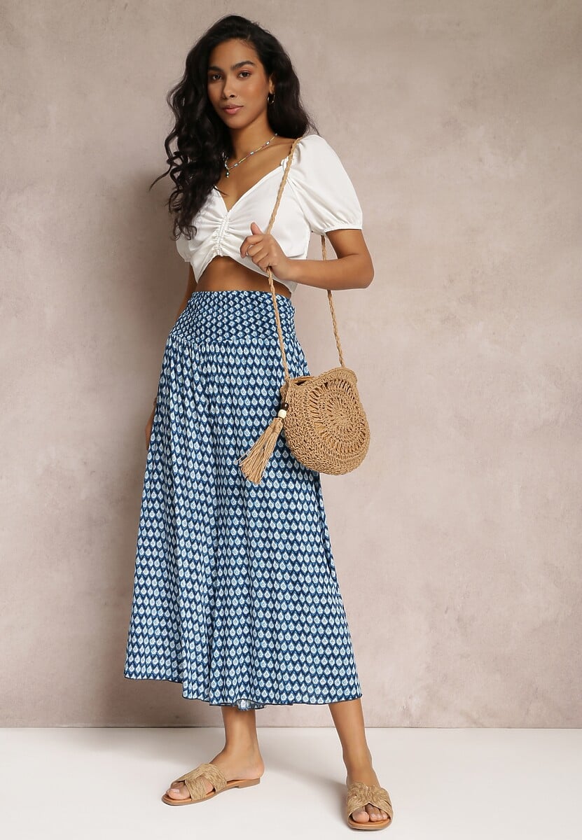 Różowo-Czerwone Szerokie Spodnie z Wiskozy z Marszczoną Gumką w Talii Mellody