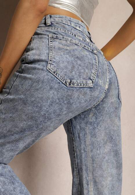 Niebieskie Jeansy Mom Fit z Błyszczącą Fakturą Vonea