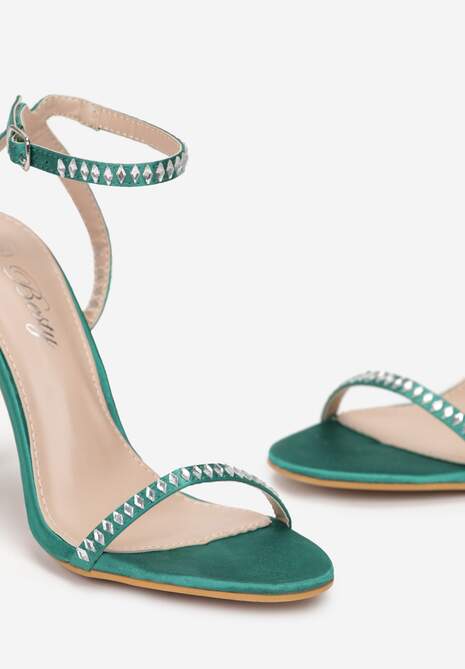 Zielone Sandały na Wysokiej Szpilce z Cyrkoniami Kalisa